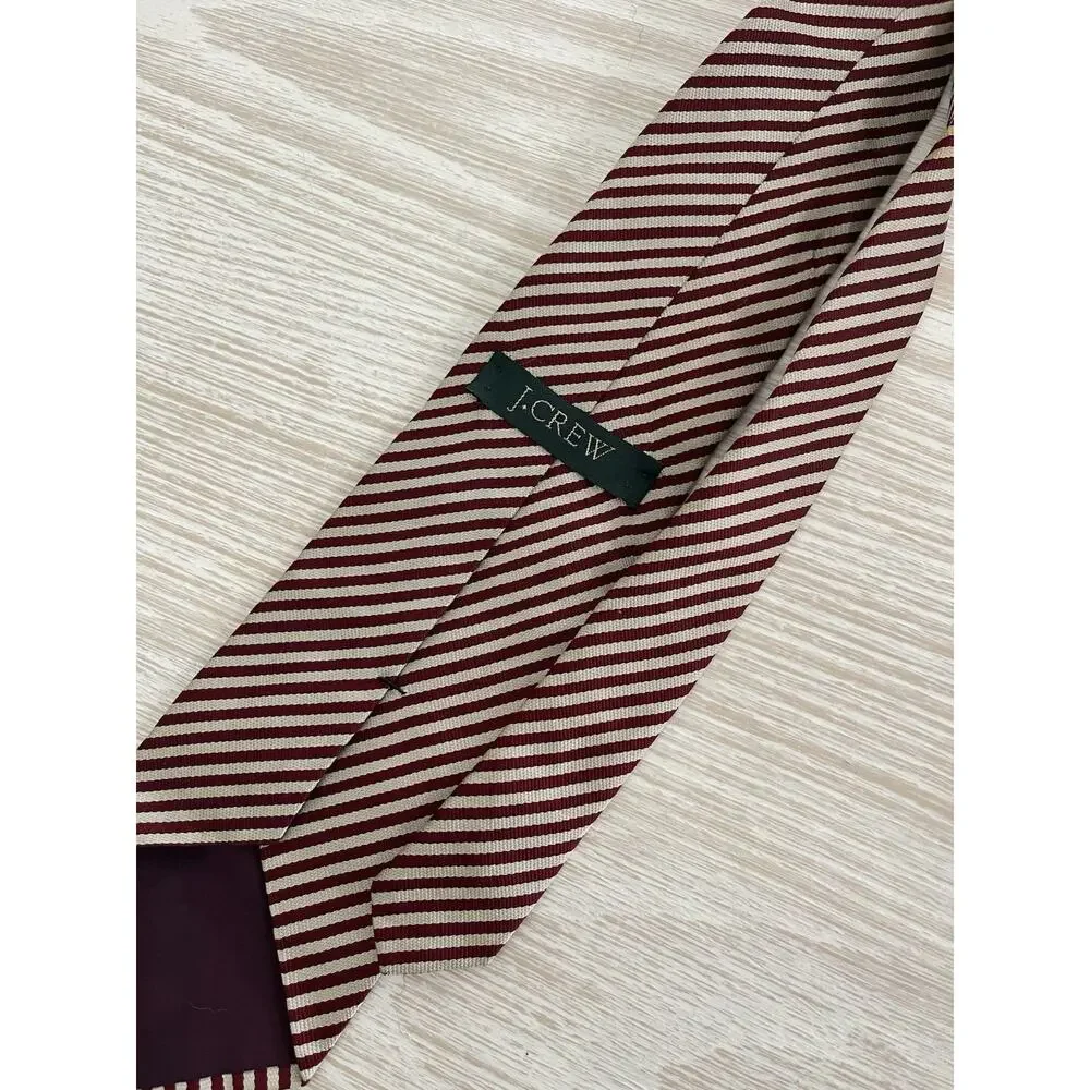 Men’s‎ Tan/Burgundy Stripe Tie by J.Crew 100% Silk Perfect with A Suit Workwear